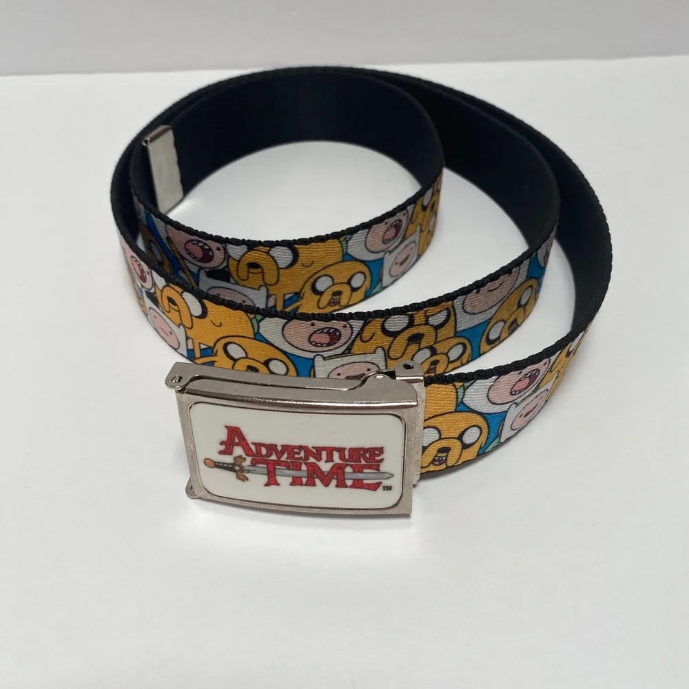 Adventure Time Yellow & Blue Cartoon Face Web Belt with Silver Buckle